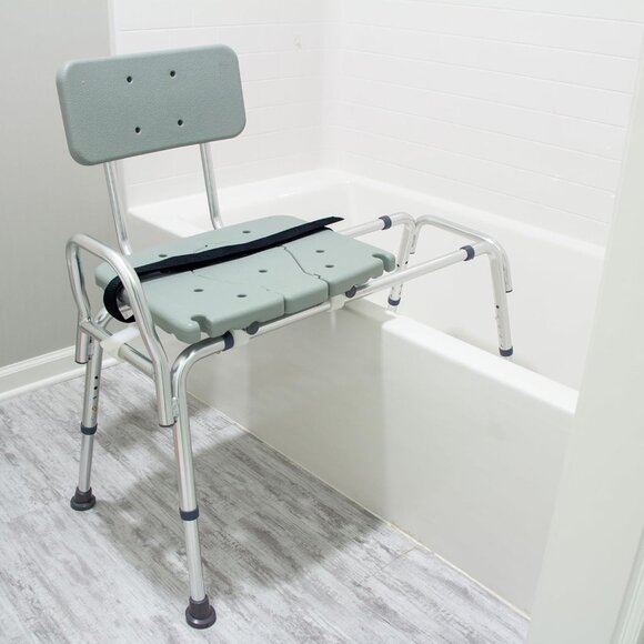 Heavy-duty Sliding Transfer Bench Shower Chair With Cut-out Seat and Adjustable - Picture 6 of 9